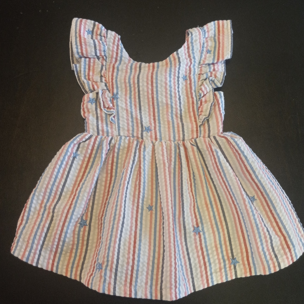 Cat & Jack Multicolor Striped Stars Seersucker Fabic Sun Dress 12 M